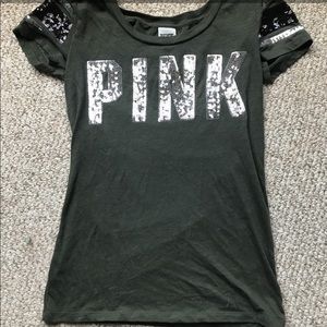 Pink olive sequin T-shirt